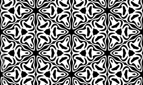 Universal Abstract black and white seamless pattern (tiling). Monochrome geometric ornaments.Abstract geometric pattern with lines, rhombuses A seamless background. Black and white texture.