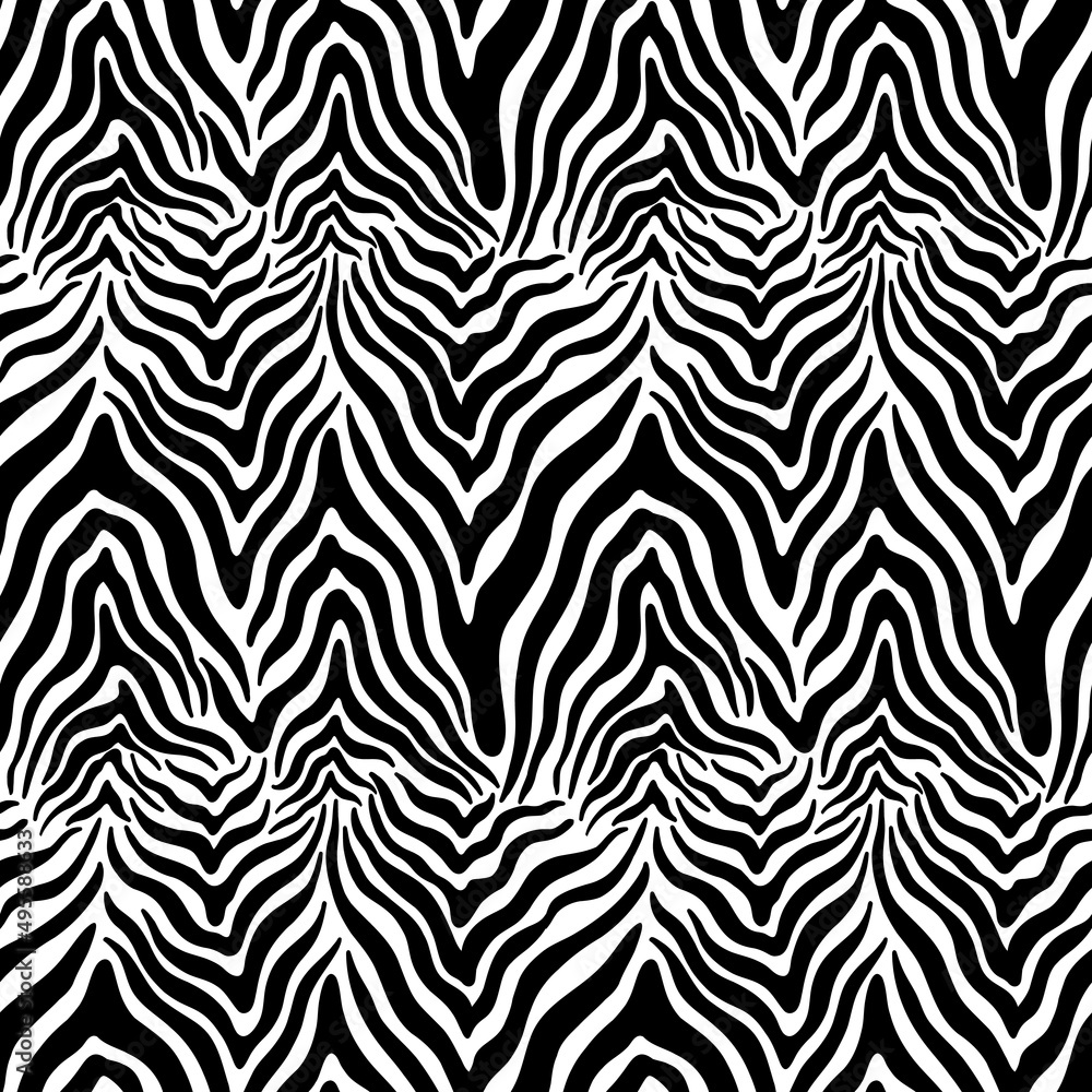 Seamless abstract zebra skin pattern background. Decorative design freehand creative paint. Texture chaotic element.