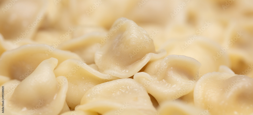 Boiled dumplings made from dough and meat. Boiled dumplings made from dough and meat.