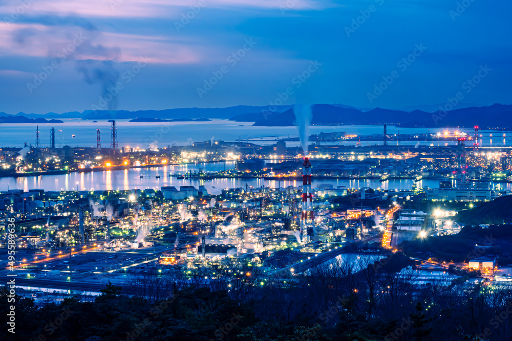 岡山県の水島コンビナート・工場夜景、鷲羽山スカイライン展望台から