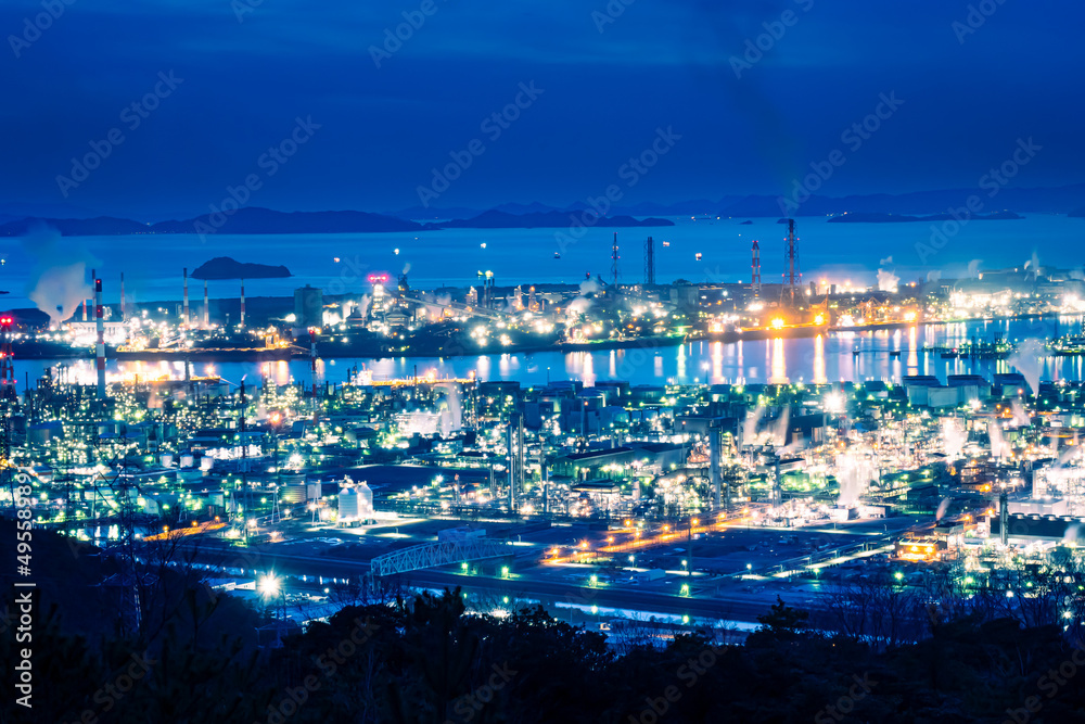 岡山県の水島コンビナート・工場夜景、鷲羽山スカイライン展望台から