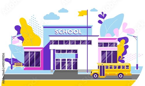 School building in modern flat style on white background