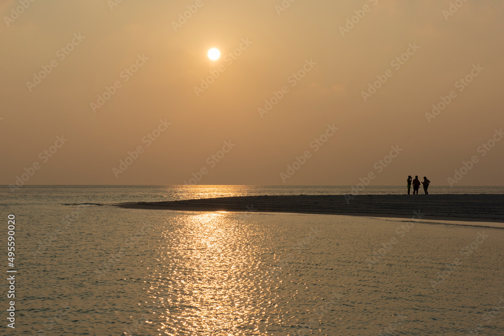Panoramic view of remote tropical beach at sunset Panoramic view of remote tropical beach at sunset