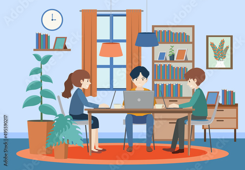 People working on computer at home