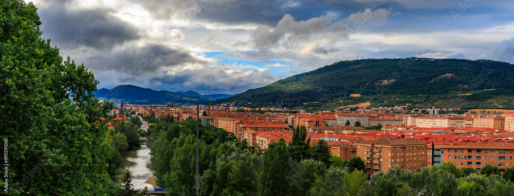 Landscape with the Pyrenees mountains in a suburb of Pamplona in Navarre, Spain