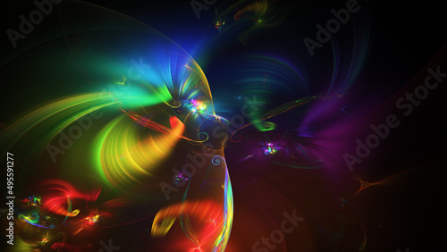 Fototapeta Naklejka Na Ścianę i Meble -  Abstract colorful rainbow fiery shapes. Fantasy light background. Digital fractal art. 3d rendering.
