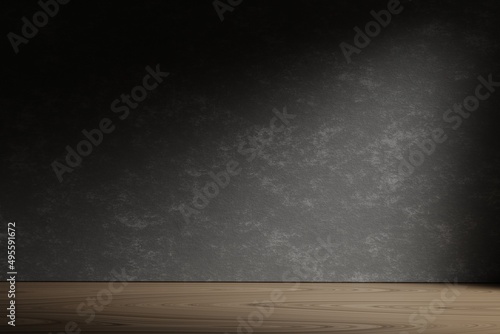 3d render concrete wall with wooden floor for product mockup