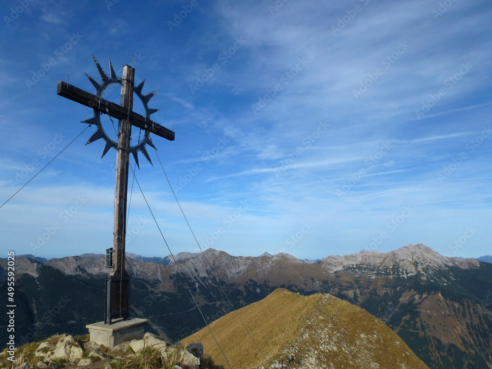 Summit cross of Pleisspitze mountain, Tyrol, Austria