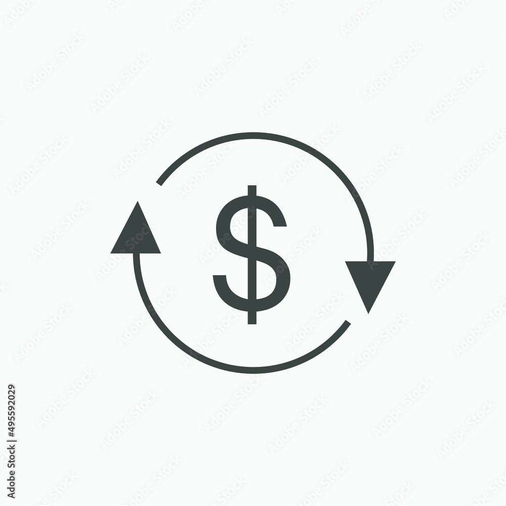 Dollar, money icon in circle arrow icon vector isolated. bank, currency, cash, exchange, finance, credit, payment symbol Dollar, money icon in circle arrow icon vector isolated. bank, currency, cash, exchange, finance, credit, payment symbol