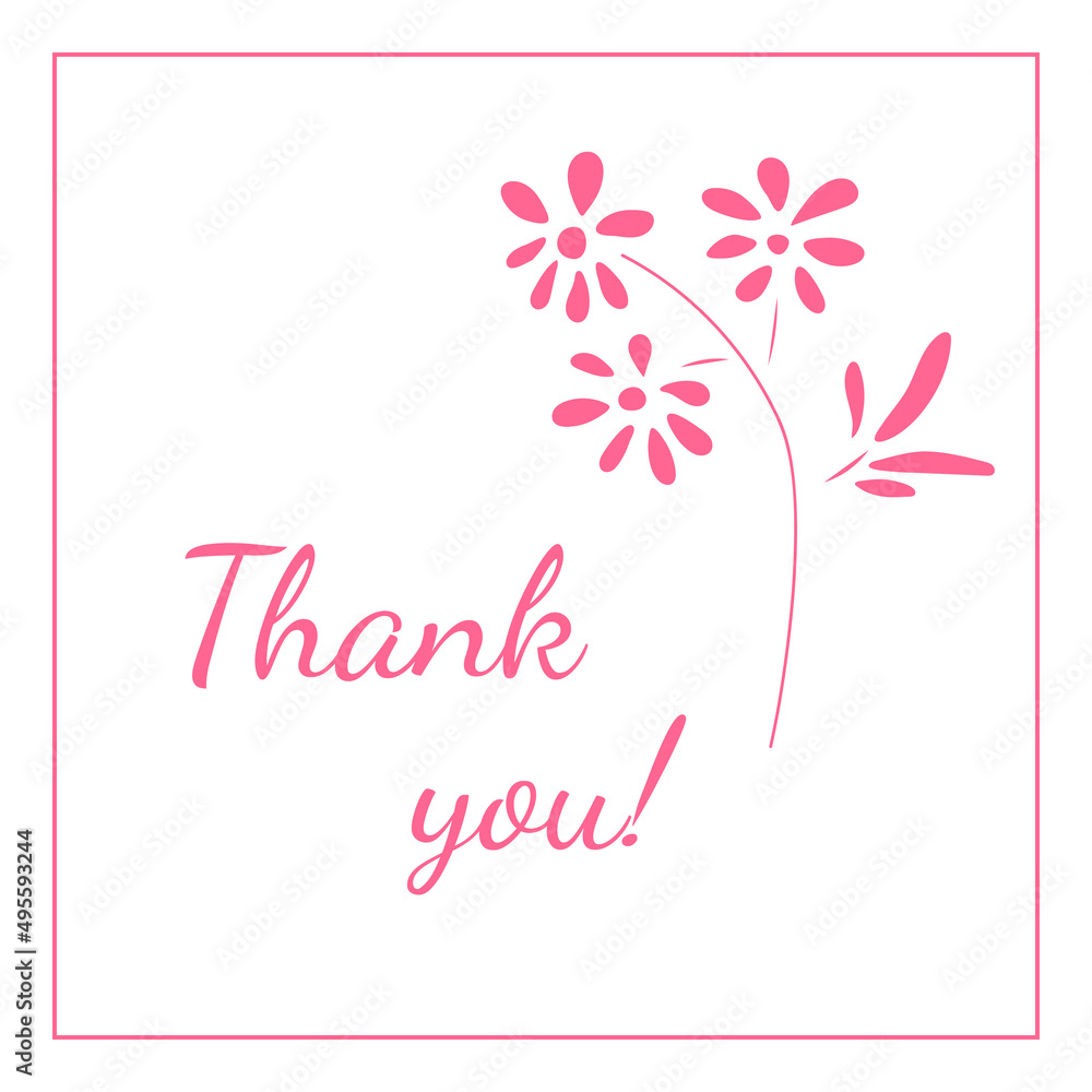 Thank you card vector with hand drawn elegant flowers. Vector design illustration image