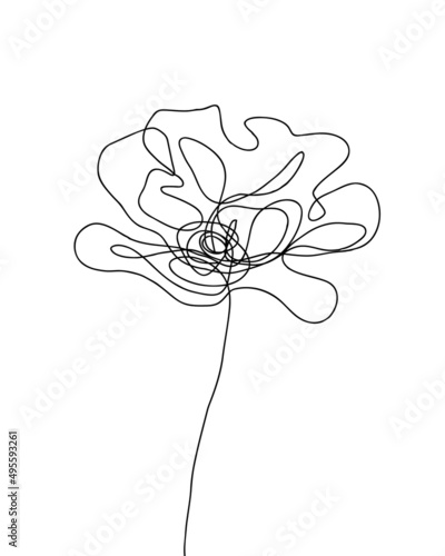 Flower art vector. Minimalist line drawing with a poppy flower for tattoo, prints, posters, cards, banners, flyers, printable. One line artwork. Vector design illustration image