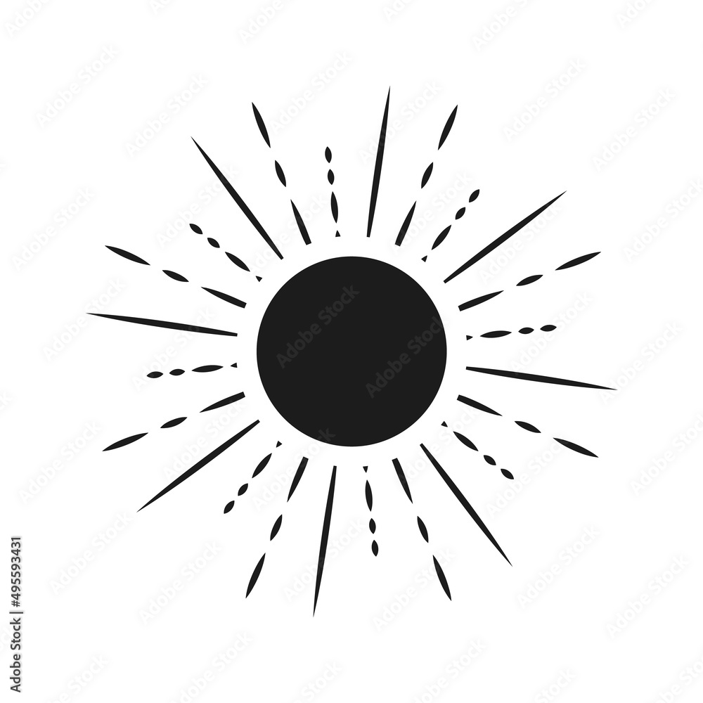 Obraz premium Sun icon vector isolated on white. Sun icon image in boho style for digital poster print, boho wall art, bedroom decor. Vector design illustration image