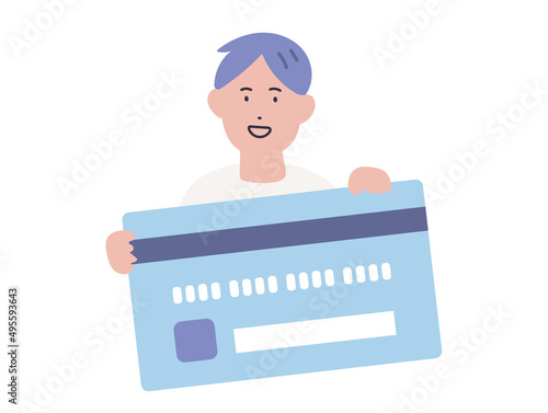 クレジットカードを手に持つ男性のイラスト