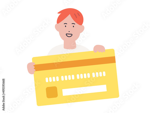 クレジットカードを手に持つ男性のイラスト