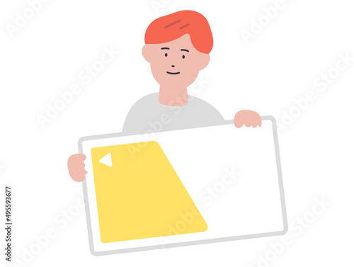 ICカードを手に持つ男性のイラスト