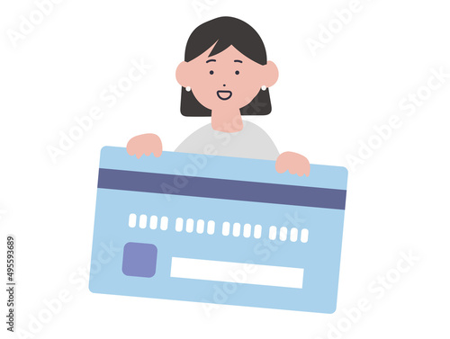 クレジットカードを手に持つ女性のイラスト