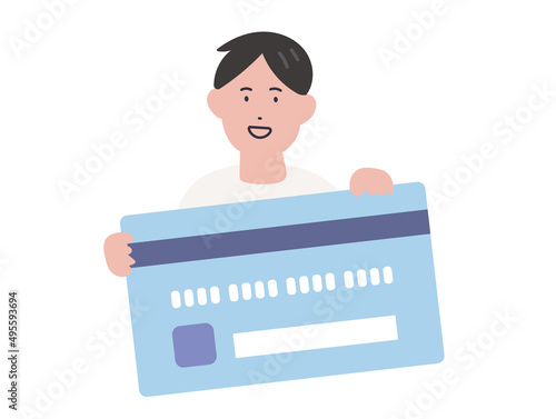 クレジットカードを手に持つ男性のイラスト
