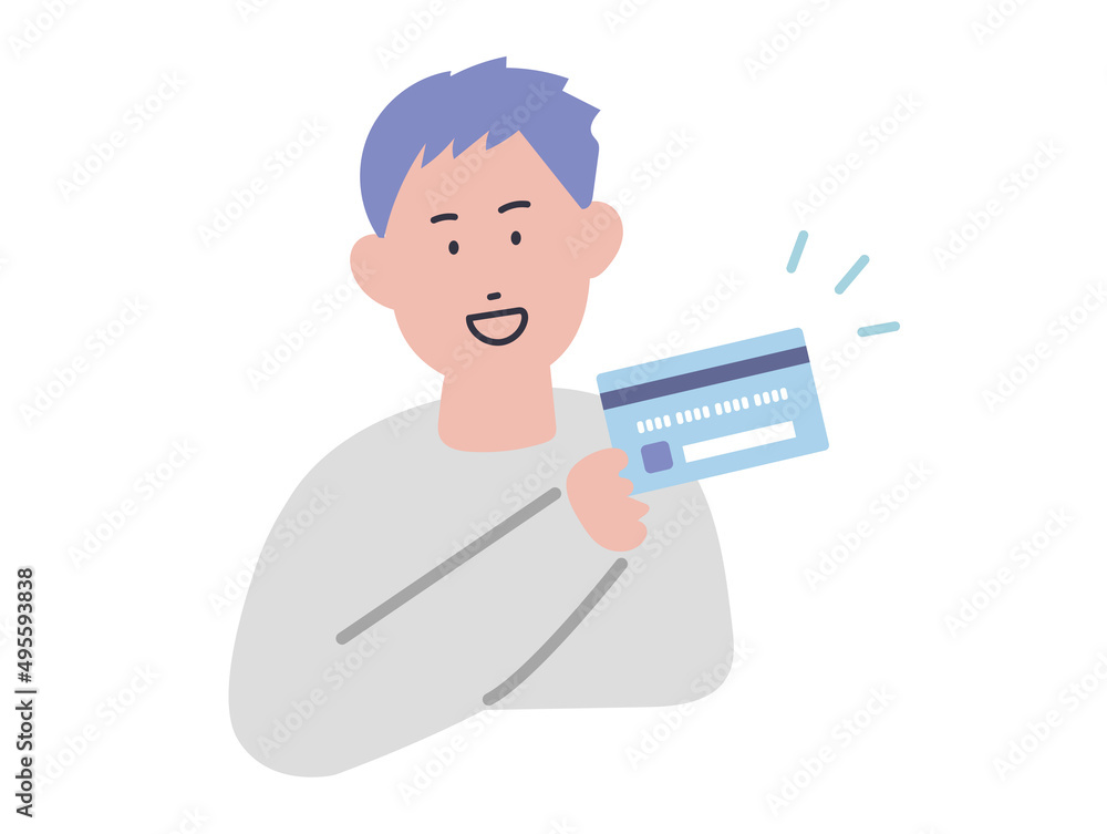 クレジットカードを手に持つ男性のイラスト クレジットカードを手に持つ男性のイラスト