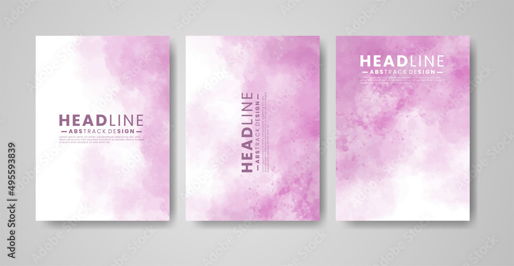 Fototapeta premium Set of cards with watercolor blots. Set of cards with hand drawn blots element on white background for your design. Design for your date, postcard, banner, logo.