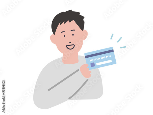 クレジットカードを手に持つ男性のイラスト