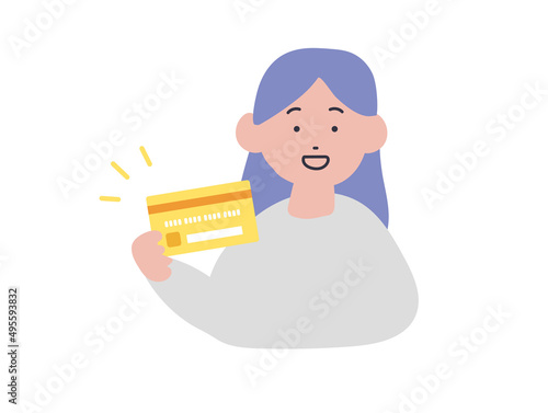 クレジットカードを手に持つ女性のイラスト