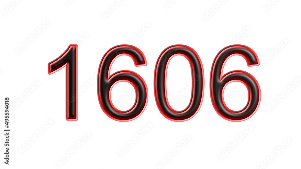 red 1606 number 3d effect white background red 1606 number 3d effect white background