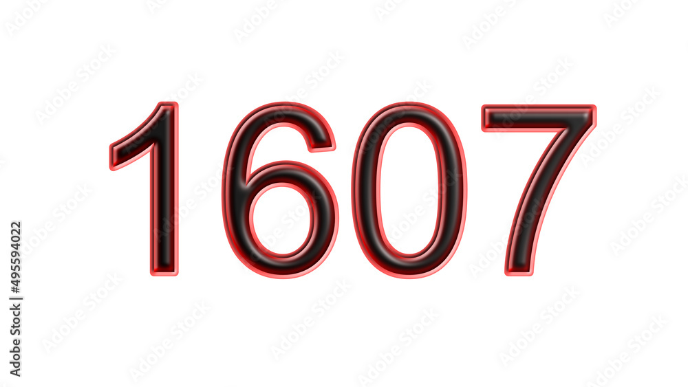 red 1607 number 3d effect white background red 1607 number 3d effect white background