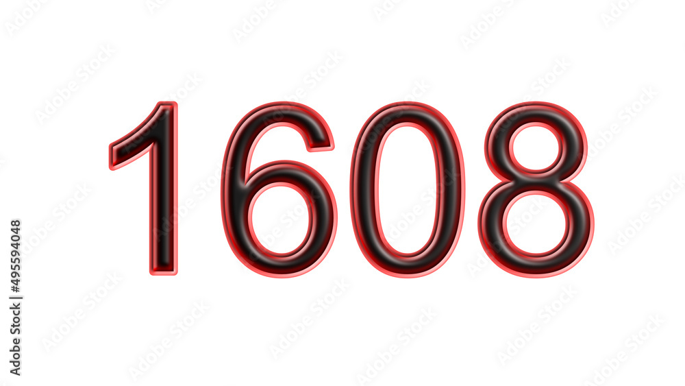red 1608 number 3d effect white background red 1608 number 3d effect white background