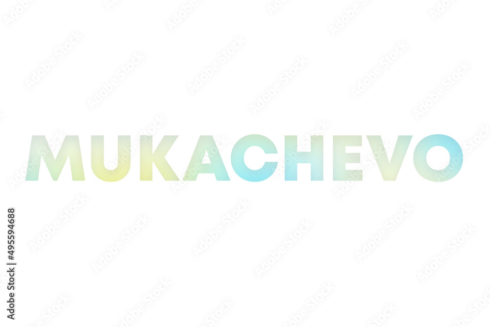Mukachevo type decorated with blue and yellow blurred gradient. Illustration on white, cut out clipart elements for design decoration, sticker, t-shirt print, banner, apps, web