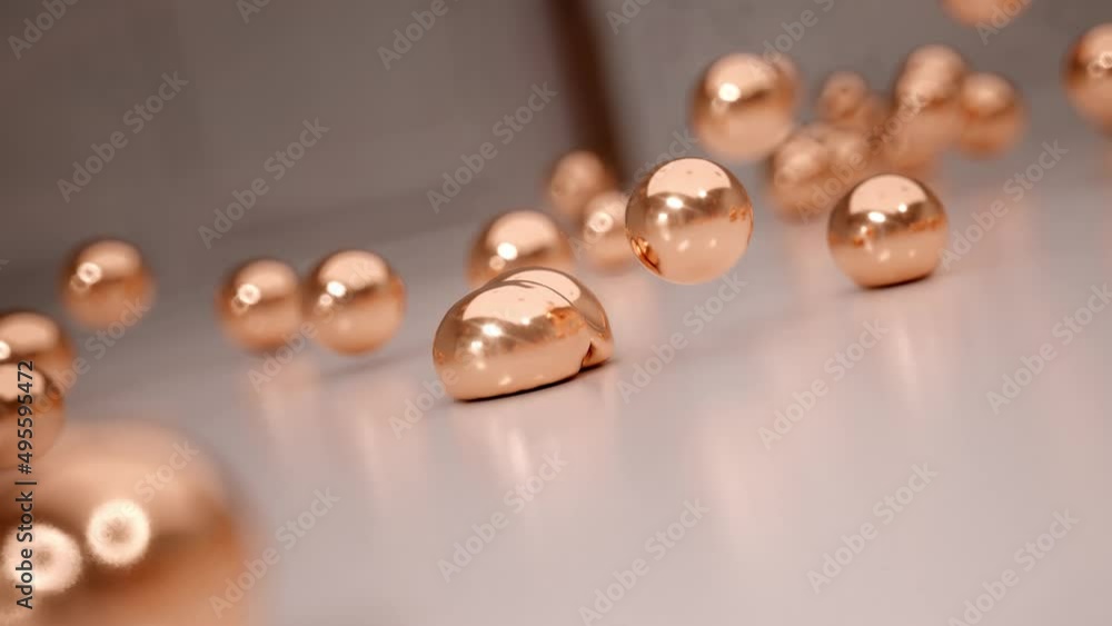 bouncing gold soft balls and hit each other,3d rendering small golden