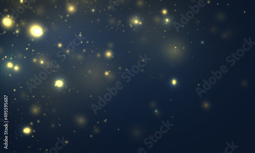 Blue lights bokeh  golden sparkles background.