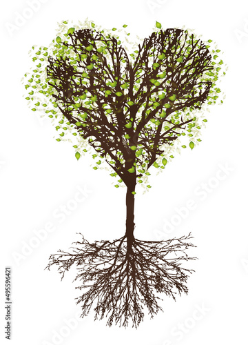 herzförmige Baumkrone mit Blätter und Wurzel