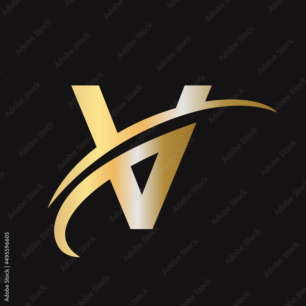 Initial letter V logo design with swoosh sign. V logotype based