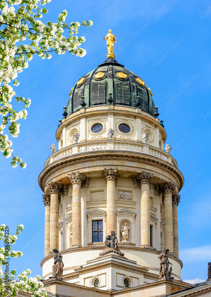 French Church (Französischer Dom) dome on Gendarmenmarkt square in spring, Berlin, Germany
