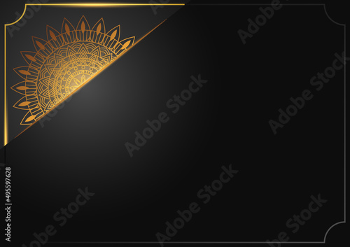 Art of traditional Indian geometric. Luxury mandala graphic background. Gold, black ornamental with traditional border. Decorative pattern east style. Vector illustration with copy space.