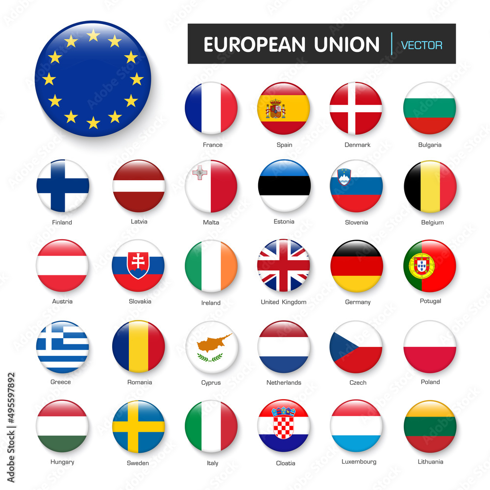 Set of flags european union and members in botton stlye,vector design element illustration Set of flags european union and members in botton stlye,vector design element illustration