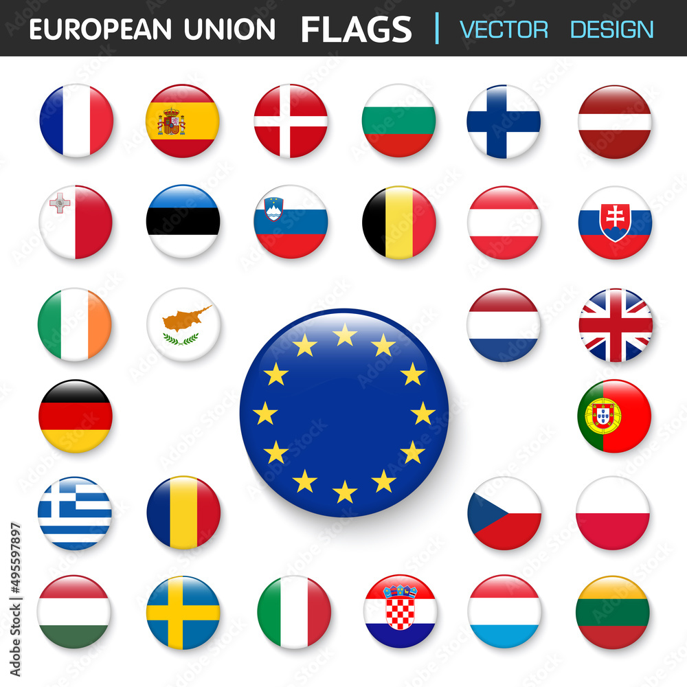 Set of flags european union and members in botton stlye,vector design element illustration Set of flags european union and members in botton stlye,vector design element illustration