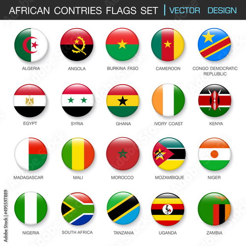 African flags  set and members in botton stlye,vector design element illustration