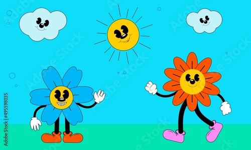 Background with funny cartoon characters