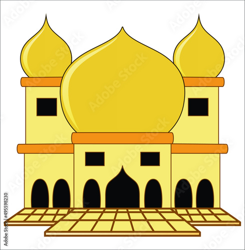 Beautiful Golden City masque Icon vector illustration Ramadan kareem , Eid celebration and preforms in Mosque 