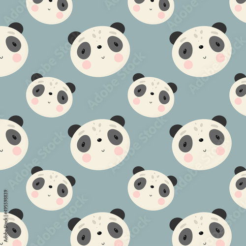 Fototapeta Naklejka Na Ścianę i Meble -  Vector seamless pattern with Cute Panda. For greeting card, posters, banners, children books, printing on the pack, printing on clothes, wallpaper.