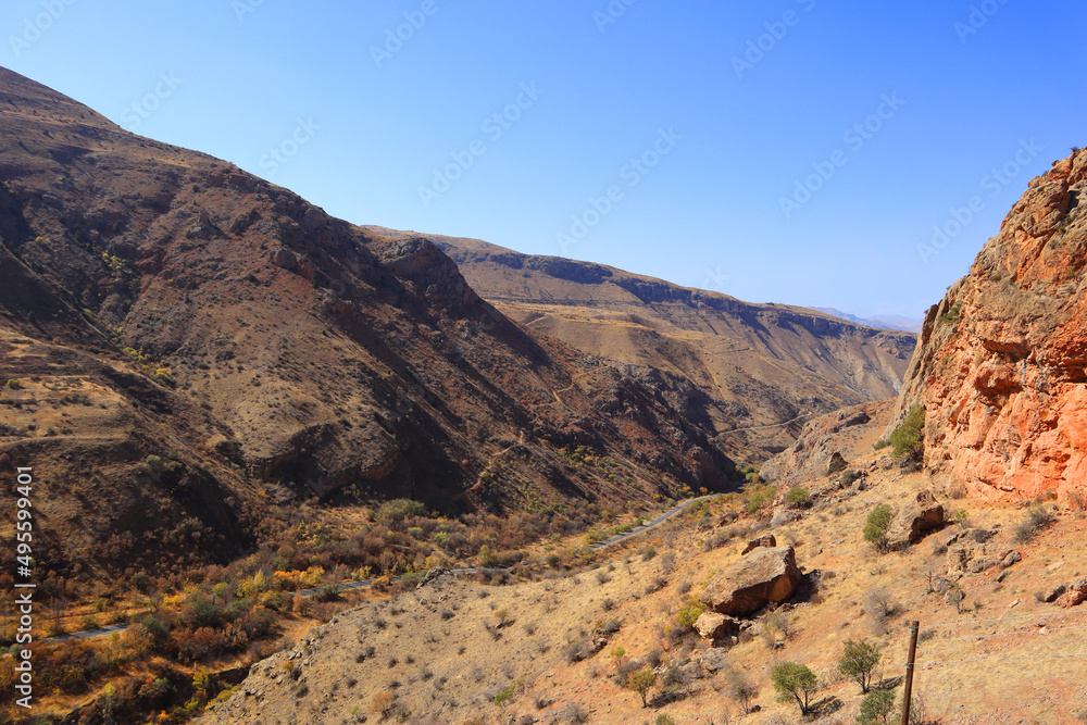 Landscape with mountains in sunny day in Armenia