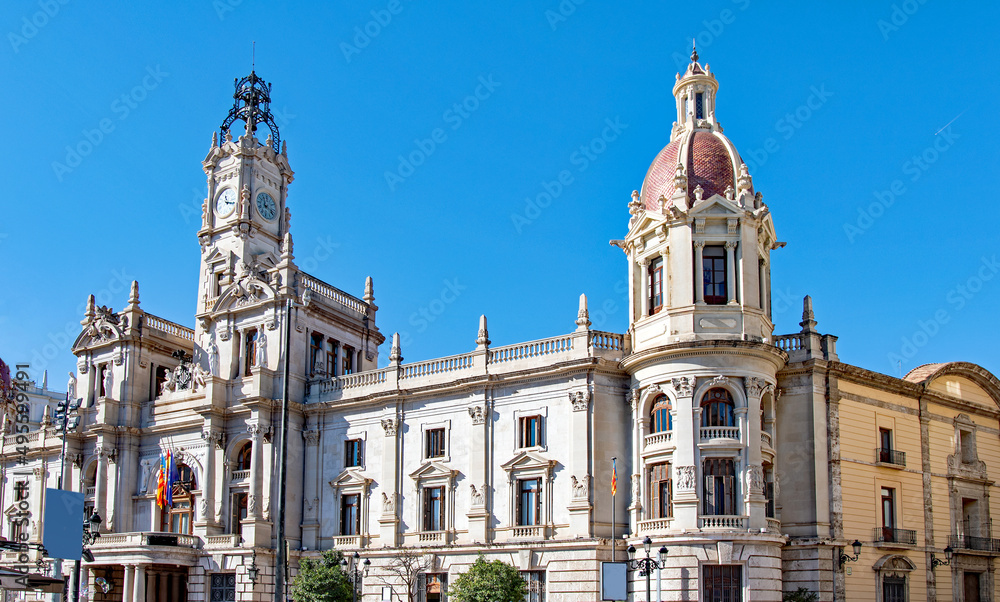 Historical architectural buildings in the old town of Valencia,  Spain