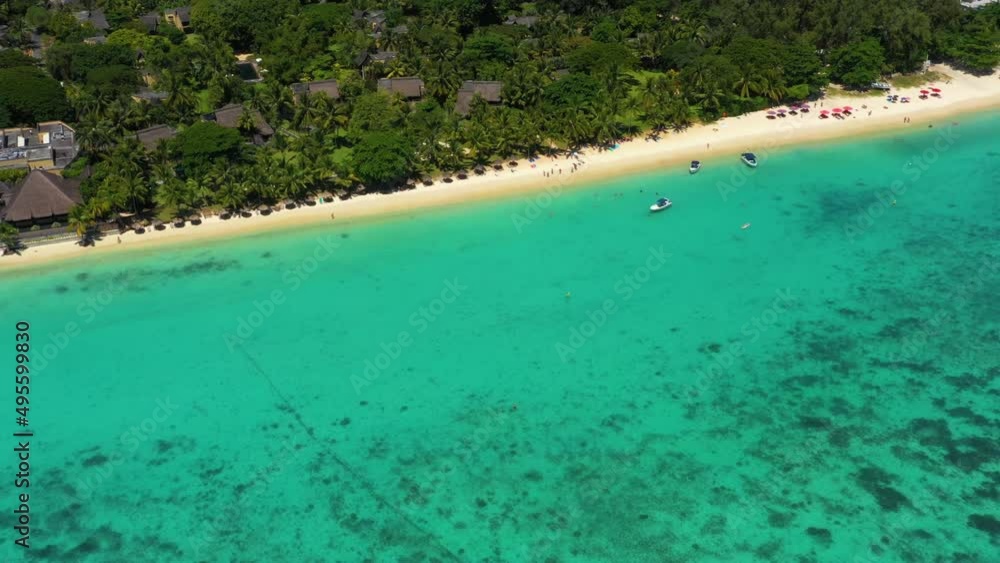 Flying on the Coast Line of the Ocean on the Drone. Amazing Trou aux Biches, Mauritius Flying on the Coast Line of the Ocean on the Drone. Amazing Trou aux Biches, Mauritius