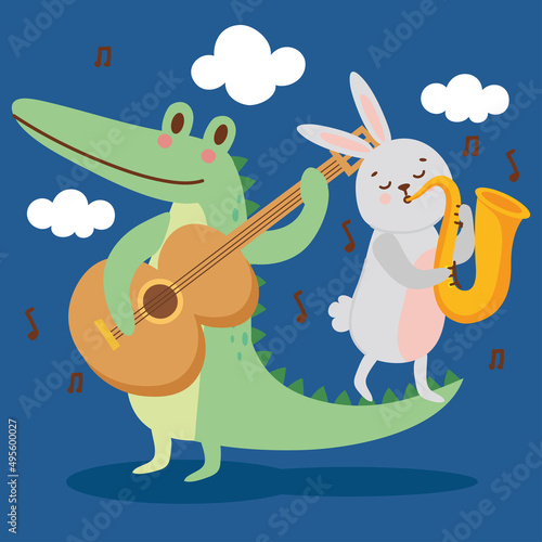 crocodrile and rabbit musicians