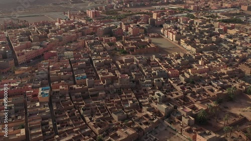 Zagora city in Morocco. Aerial top-down circling photo