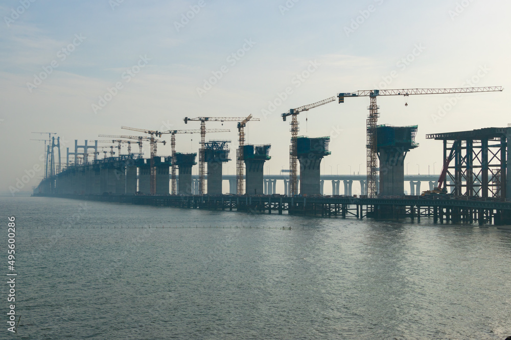 Road and bridge construction under construction. Road and bridge construction under construction.