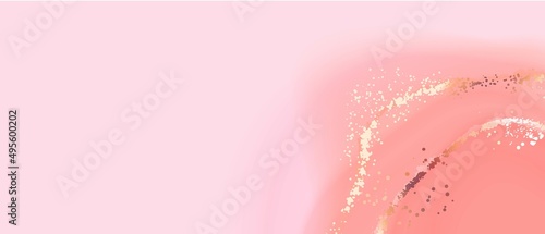 Soft pink abstract background with golden glitter dots. Artistic backdrop, wallpaper.