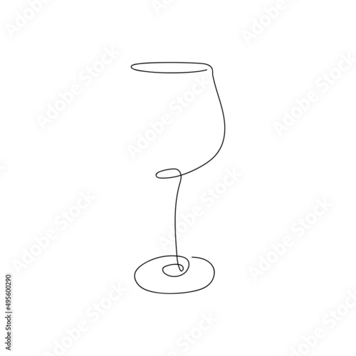 wineglass in continuous line art drawing style. Minimalist black linear sketch isolated on white background. Vector illustration