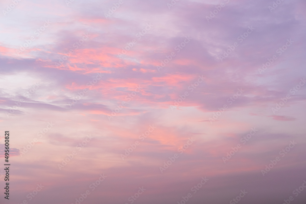 Beautiful atmospheric pink sky. Clouds at sunset.  Abstract natural background.
